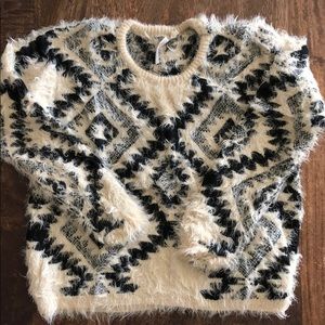 Fuzzy Aztec Print Long Sleeve Sweater - S